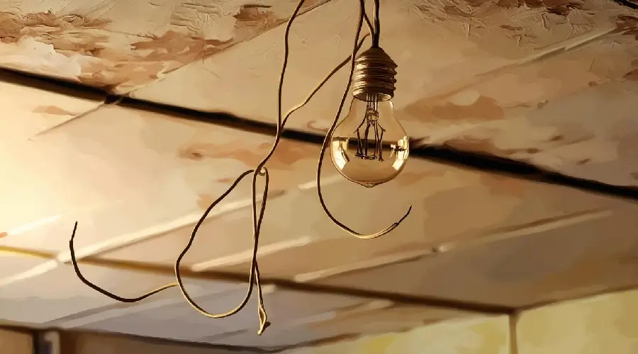 Hanging light bulb showing cut wires